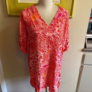 Natori long tunic swim suit cover up sz small red pink good condition